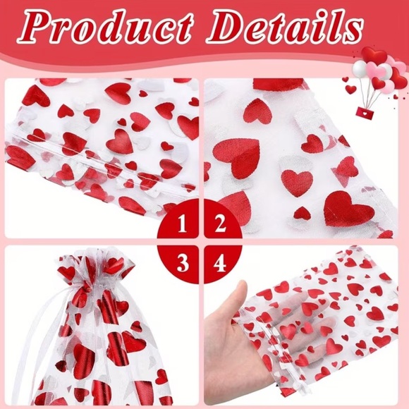 20 Heart Patterned Organza Party Favor Bags - Picture 2 of 6